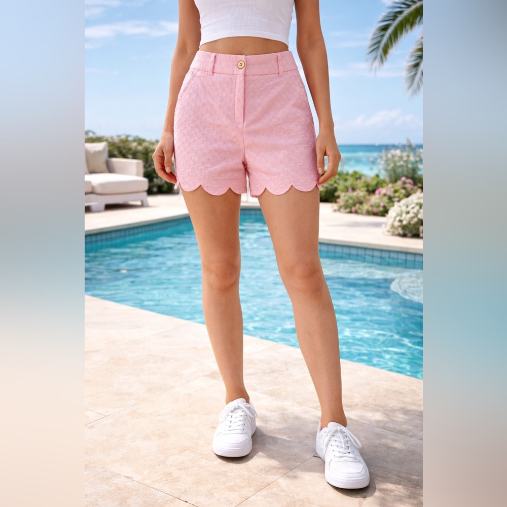 Crown & Ivy Pink Scalloped High Waist Shorts
